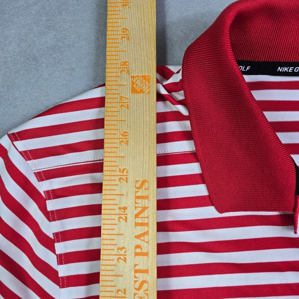 Nike Golf Polo Shirt Men Large Red White Striped DriFIT Short Sleeve Performance